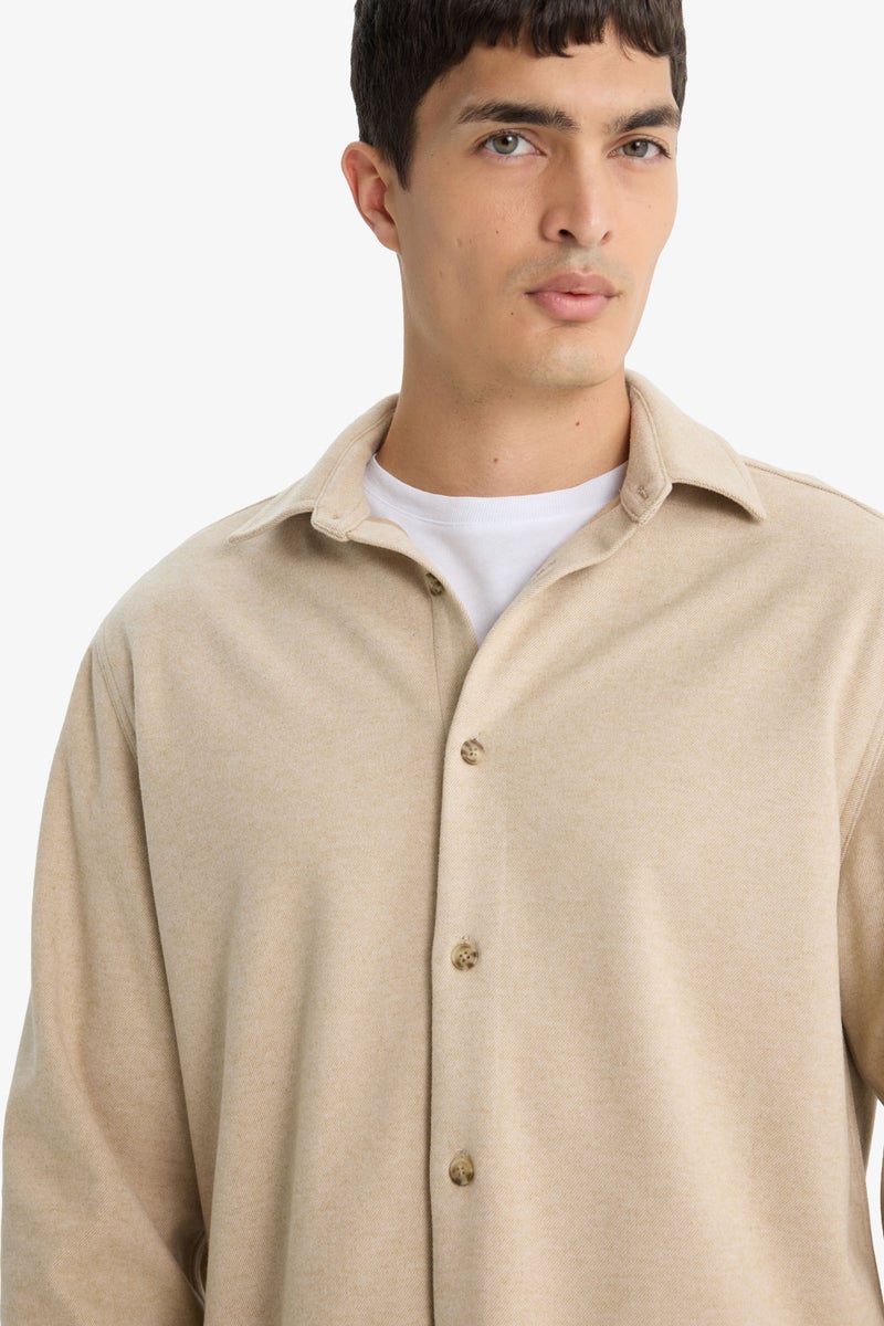 DeFacto Beige Man Regular Fit Long Sleeve Overshirt Casual - Image 4